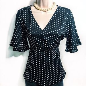 NWT She + Sky Black/White Peplum Blouse Top Sz M